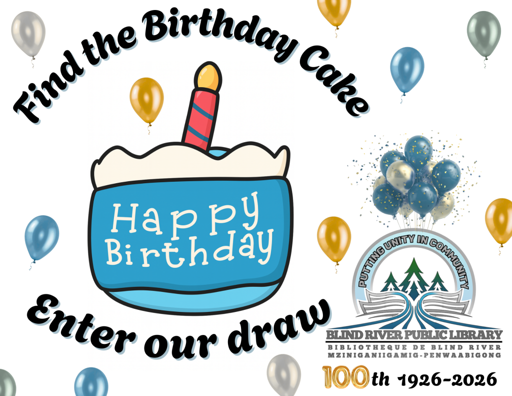 FInd the Birthday Cake. Enter our draw. BRPL 100th logo.