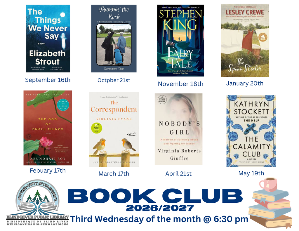 Book club 2026/27 Third Wednesday of the month at 6:30pm. List of book club books by month.